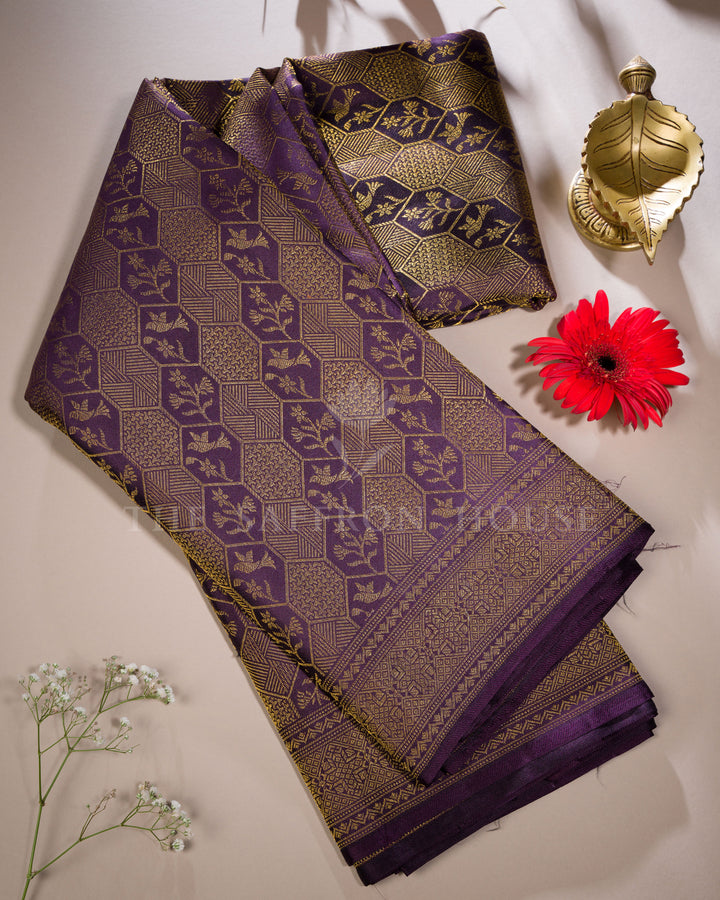 Deep Plum Handwoven Kanjivaram Silk Saree - TSH000013