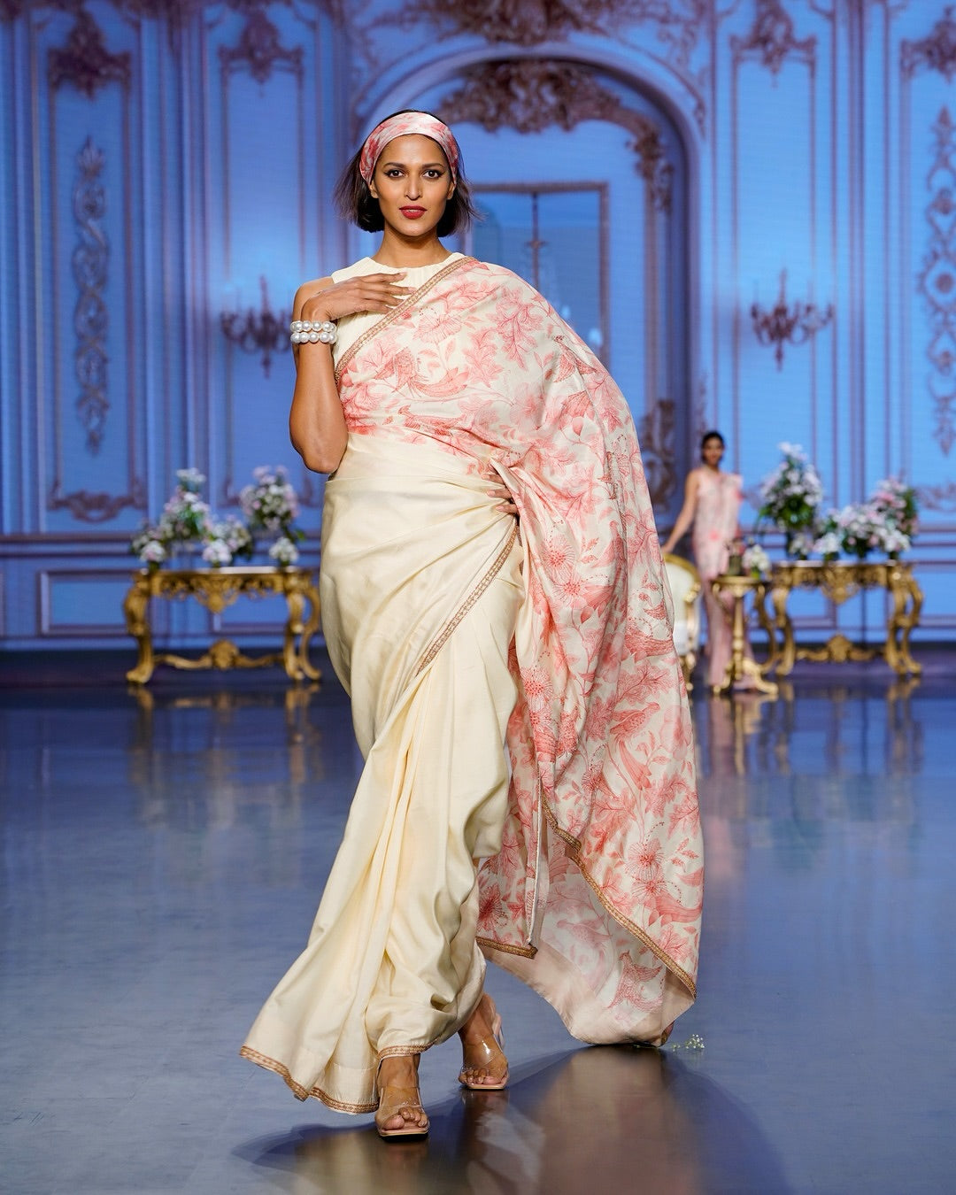 Ivory & Rose Garden Kanjivaram Silk Saree - Blooming Heiress - Look 3