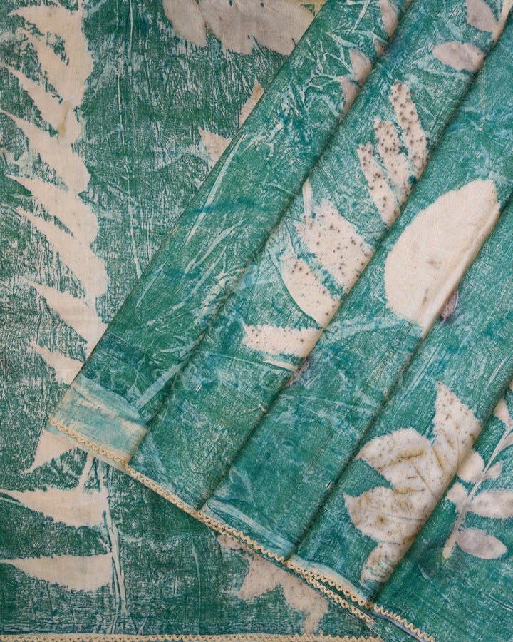 Aranya – Eco-Printed Mulberry Silk Saree in Forest Green - TSH250581