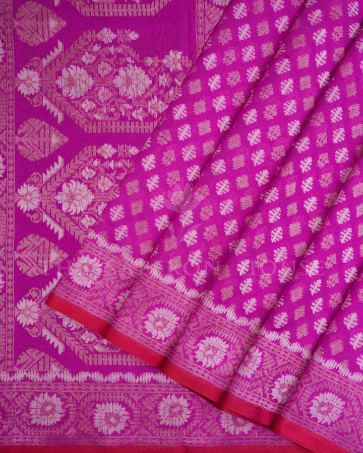 Ranjini – Banaras Cotton Kora Jamdani Saree in Rani Pink - TSH250582