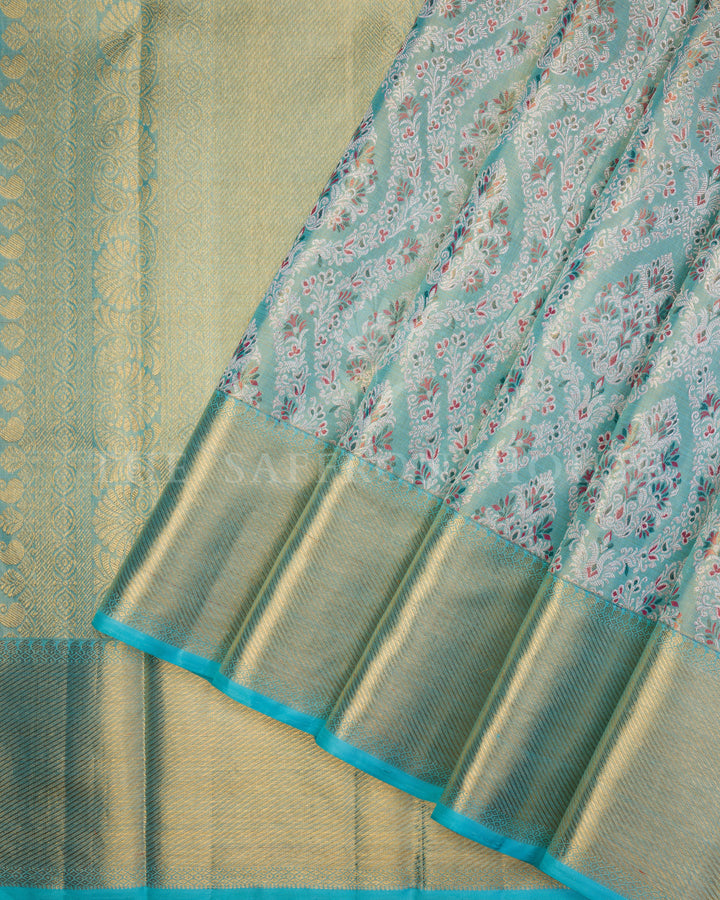 Sea Blue Green Handwoven Kanjivaram Silk with Meenakari Work - TSH250241