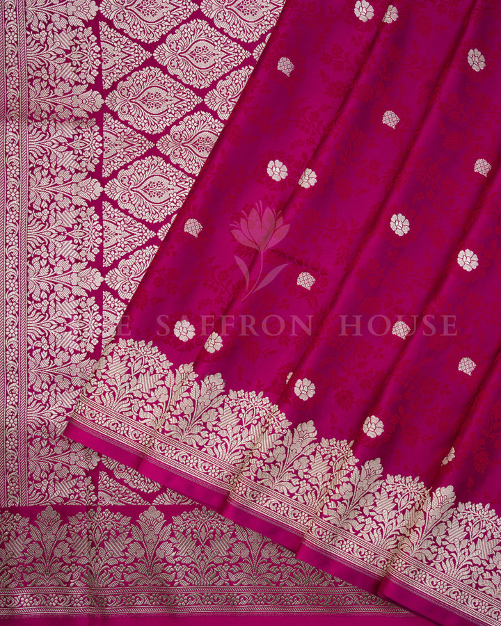 Mashru Banarasi Saree in Rani Pink with Antique Zari Jaal and Kadwa Butis