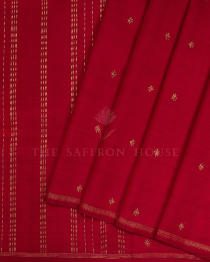 Maroonish Red Handwoven Kanjivaram Silk Saree - TSH250234