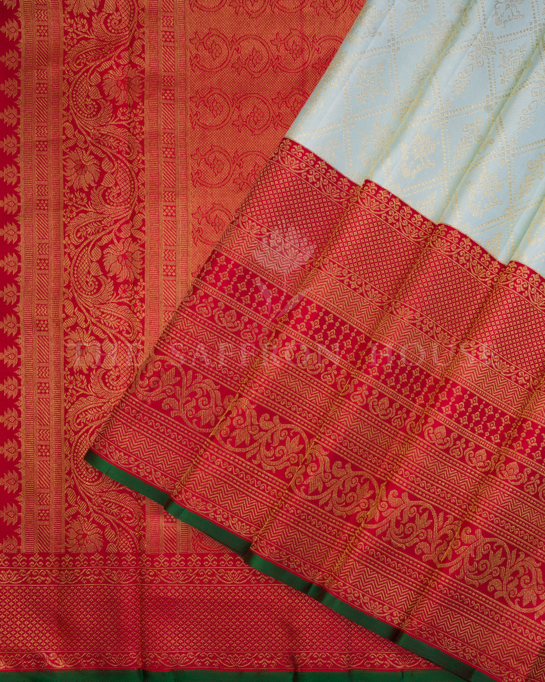 Mint Blue And Maroonish Red Handwoven Kanjivaram Silk Saree - TSH250084