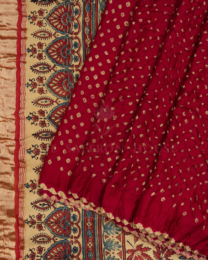 Maroon And Beige Bandhini Modal Silk Saree - TSH5035