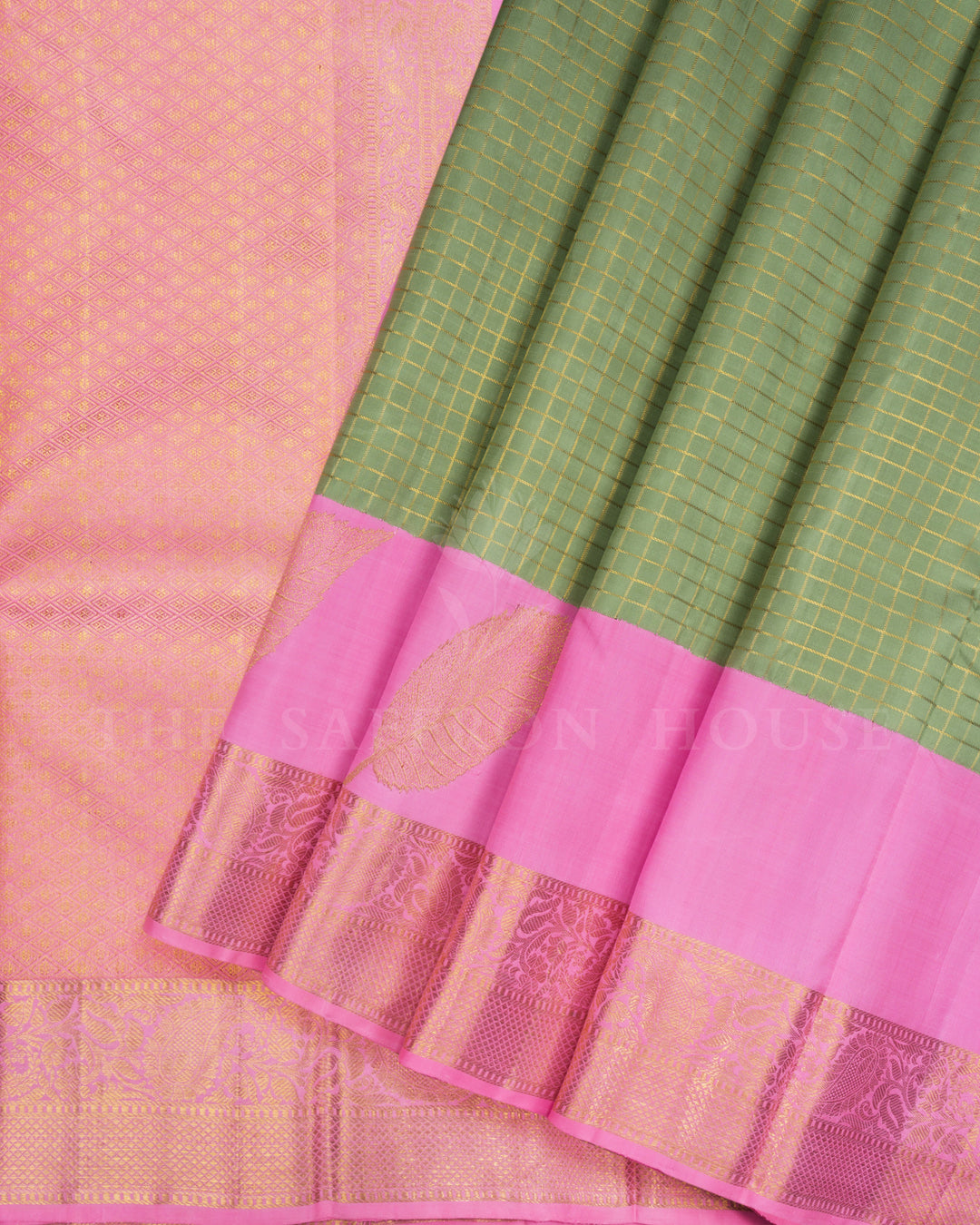 Pista Green And Baby Pink Handwoven Kanjivaram Silk Saree - TSH2506123