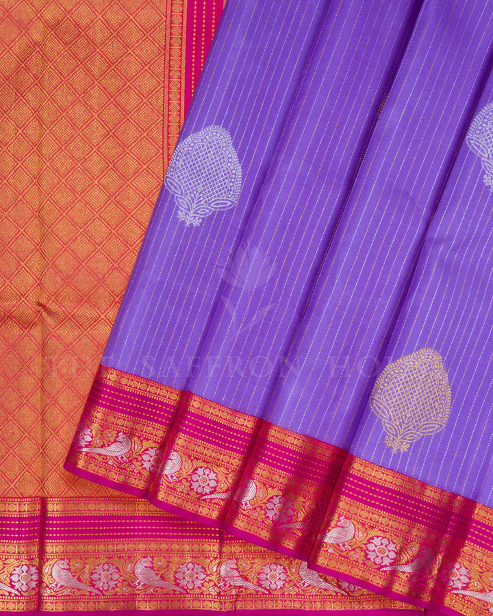 Lavender And Magenta Pink Handwoven Kanjivaram Silk Saree - TSH2506125
