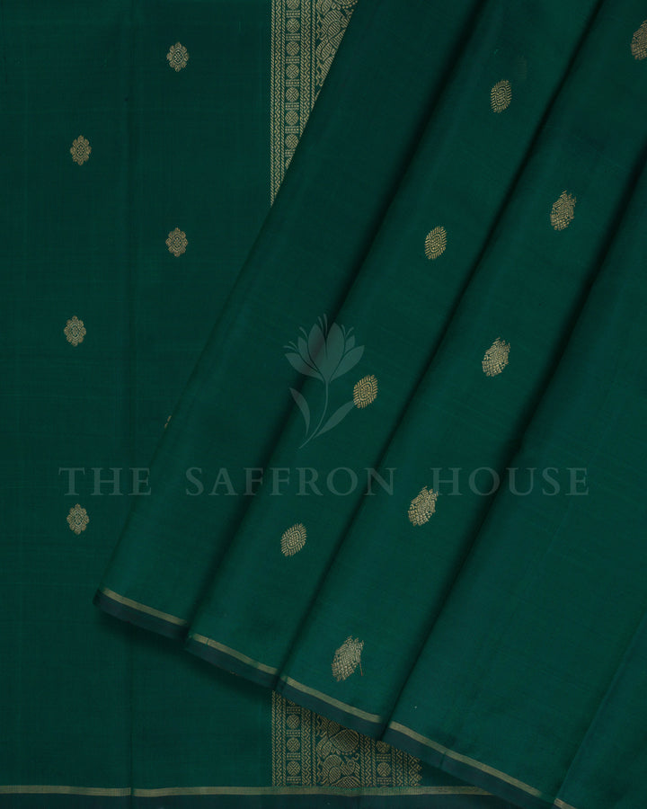 Bottle Green Handwoven Kanjivaram Silk Saree - TSH250133