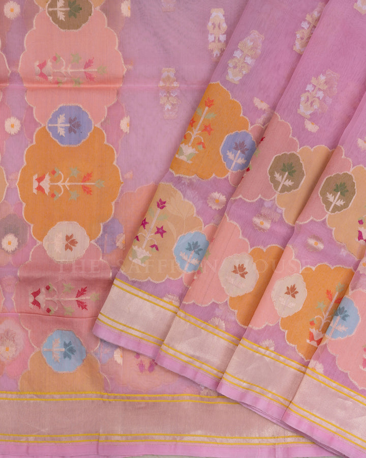 Baby Pink Handwoven Organza Banarasi Saree - TSH110081