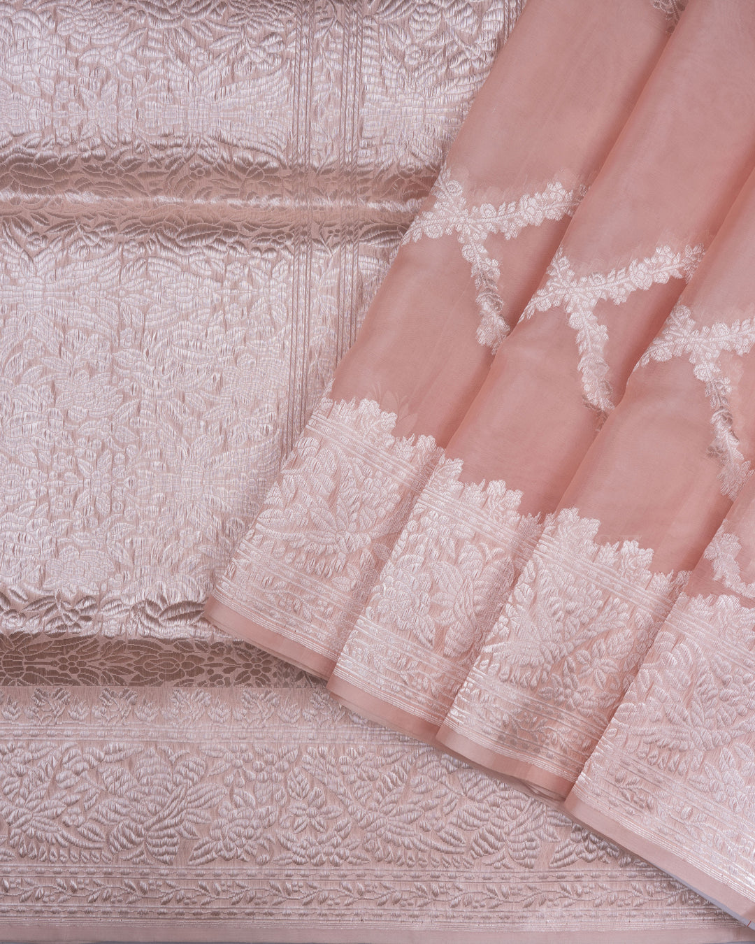 Pastel Powder Pink Handwoven Organza Banarasi Saree - TSH110072