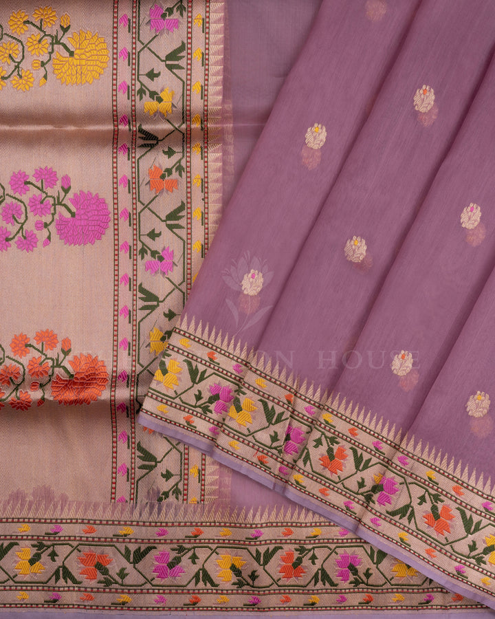 Light Lavender Handwoven Organza Banarasi Saree - TSH110076