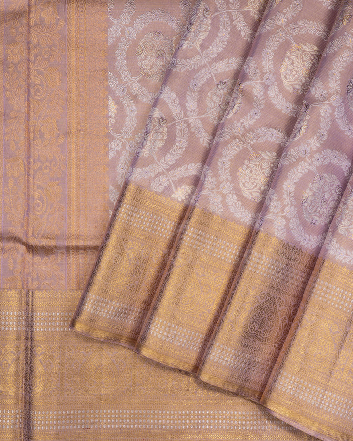 Soft Pastel Lavender Pink Handwoven Kanjivaram Silk Saree - TSH2506048