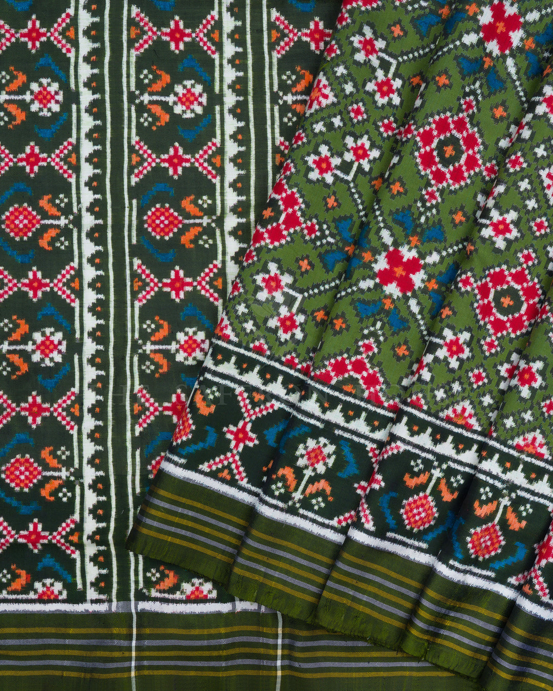 Olive Green Double Ikkat Patan Patola Saree - TSH2506185