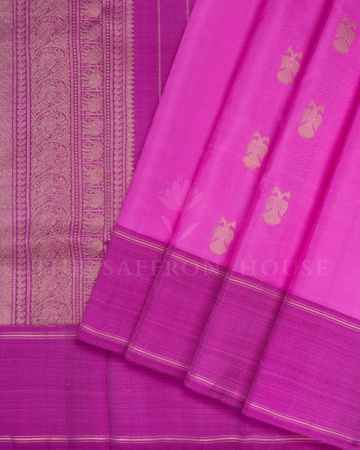 Pink And Dark Pink Handwoven Kanjivaram Silk Saree - TSH250122
