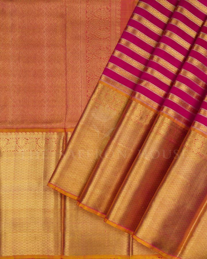 Rani Pink And Golden Yellow Handwoven Kanjivaram Silk Saree - TSH5036