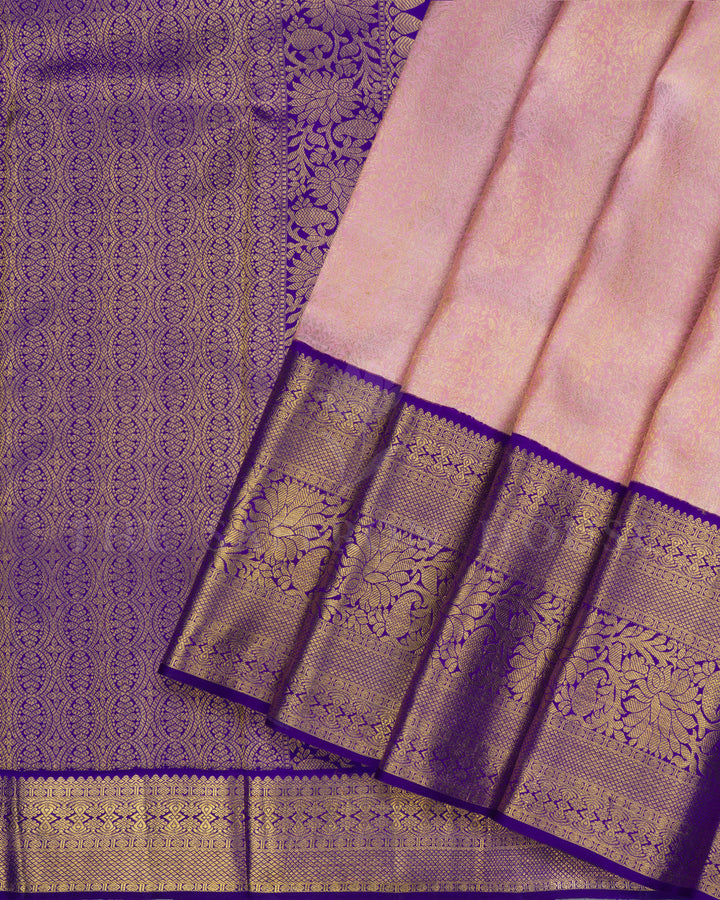 Pastel Pink And Dark Violet Handwoven Kanjivaram Silk Saree - TSH124