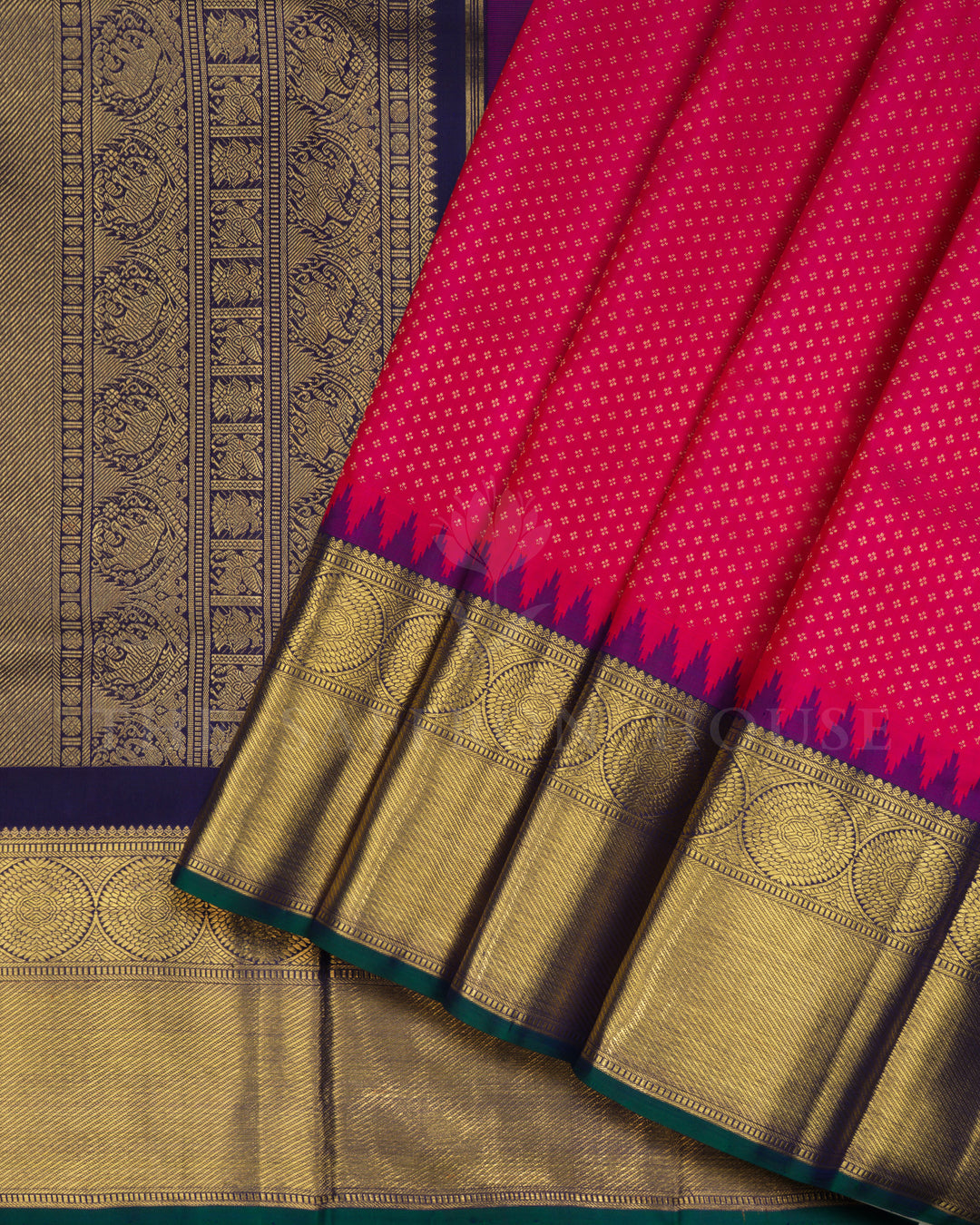 Dark Pink And Navy Blue Handwoven Kanjivaram Silk Saree - TSH5040