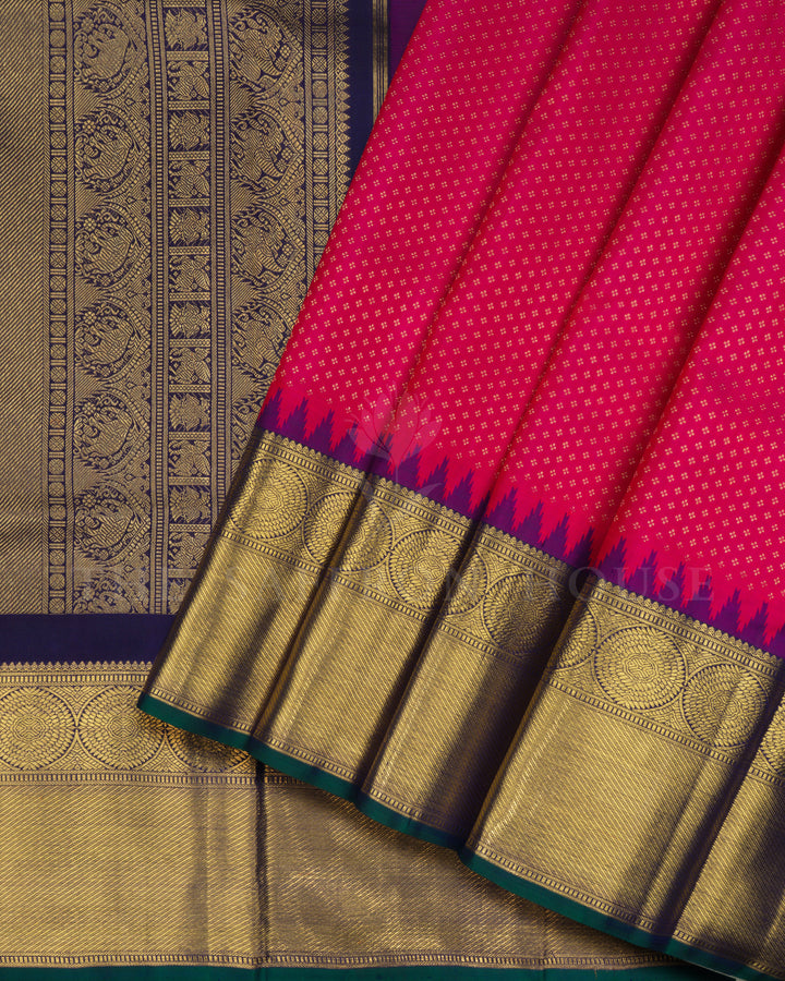 Dark Pink And Navy Blue Handwoven Kanjivaram Silk Saree - TSH5040