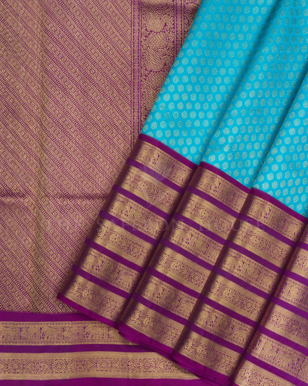 Sky Blue And Purple Handwoven Kanjivaram Silk Saree - TSH847