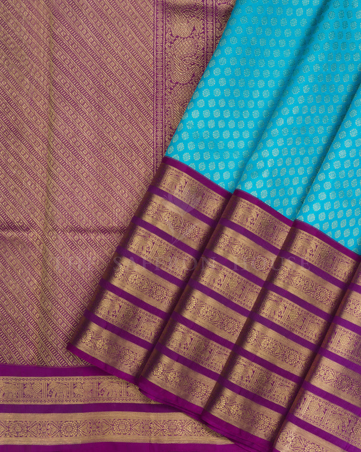 Sky Blue And Purple Handwoven Kanjivaram Silk Saree - TSH847