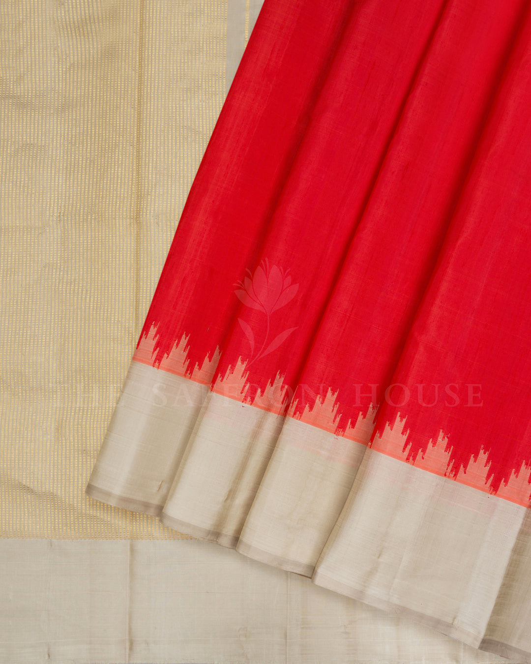 Bright Red And Light Beige Gadwal Silk - TSH8460103
