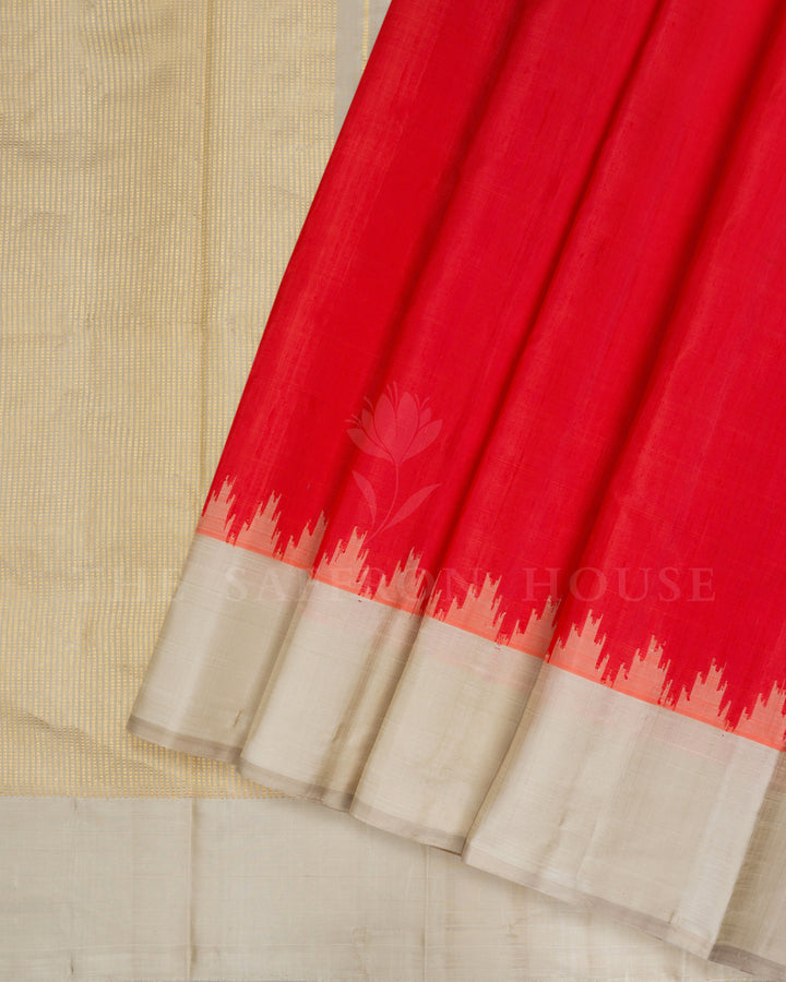 Bright Red And Light Beige Gadwal Silk - TSH8460103