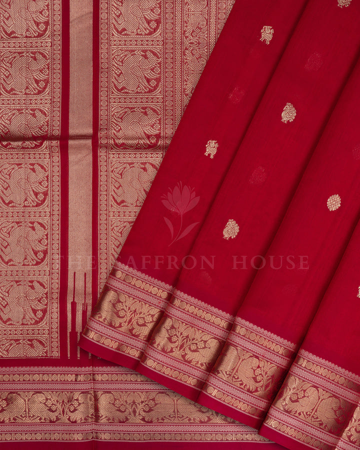 Red Cotton Silk Saree - TSH110033