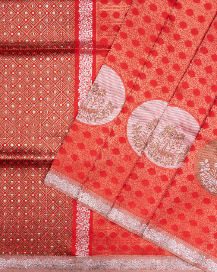 Orange Handwoven Banaras Silk Saree - TSH2506164