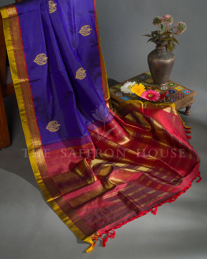 Royal Blue Hand Embroidered Kanchivaram Silk Saree