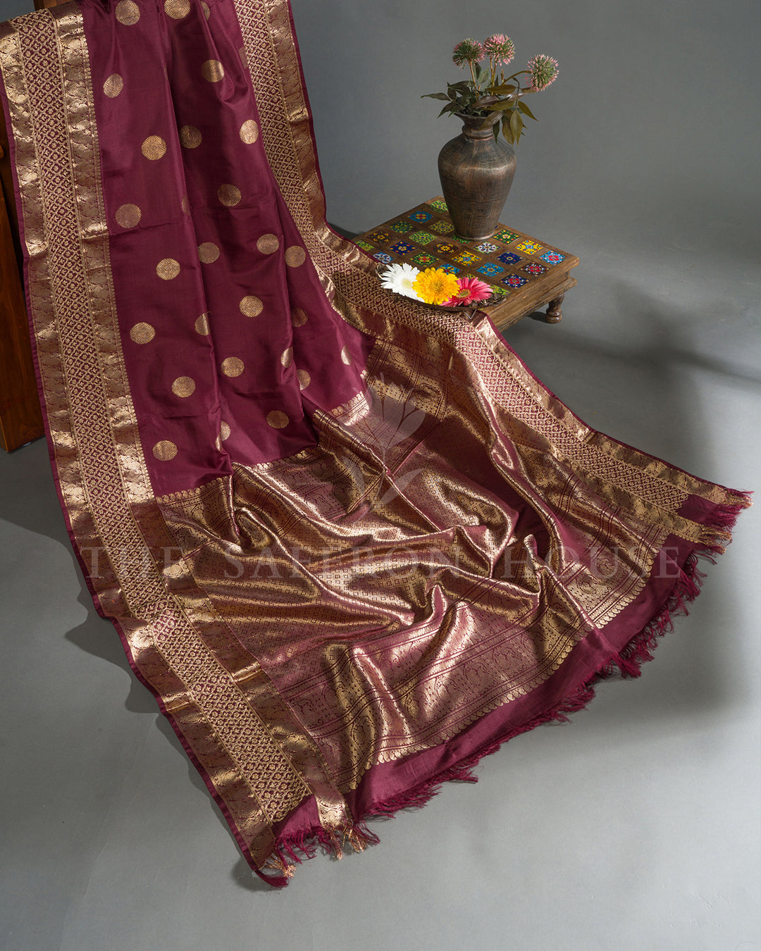 Maroon Kanchivaram Silk Saree with Embridered Border