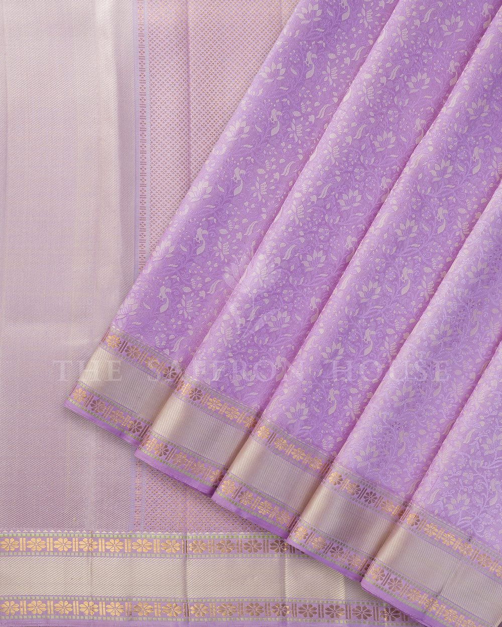 Lavender Kanchivaram Silk Saree with Floral Jaal – view 2