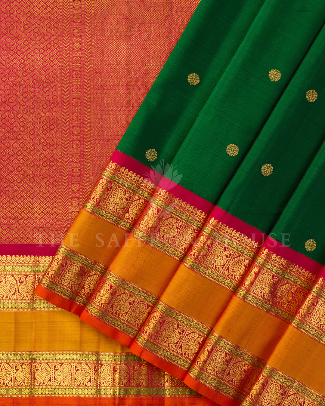 Green & Pink Korvai Kanchivaram Silk Saree – view 2