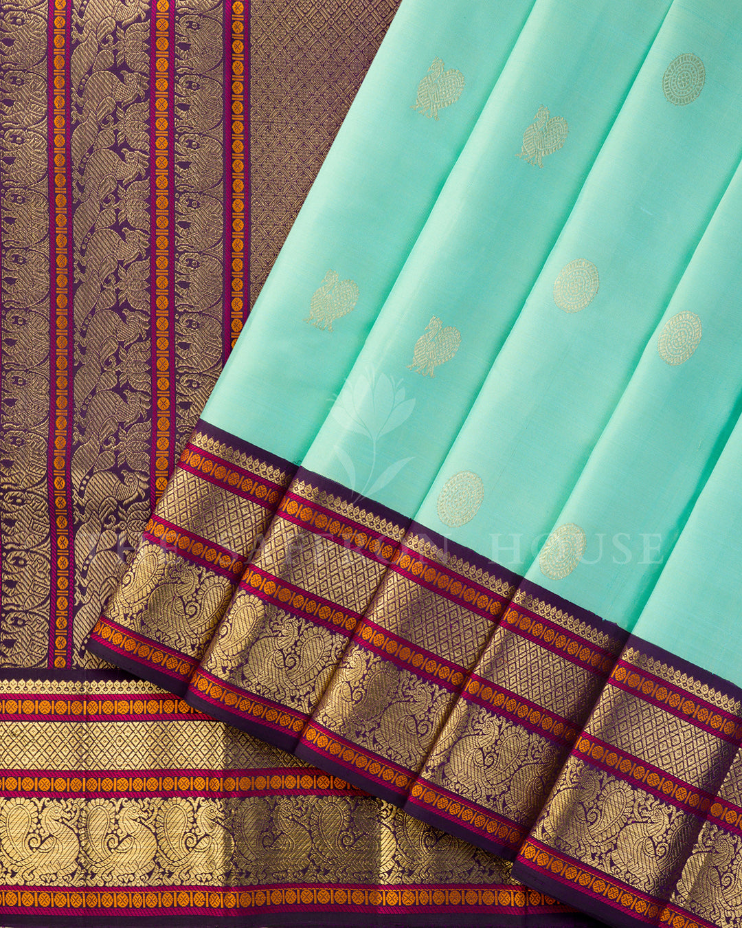 Aqua Blue & Purple Kanchivaram Silk Saree – view 2