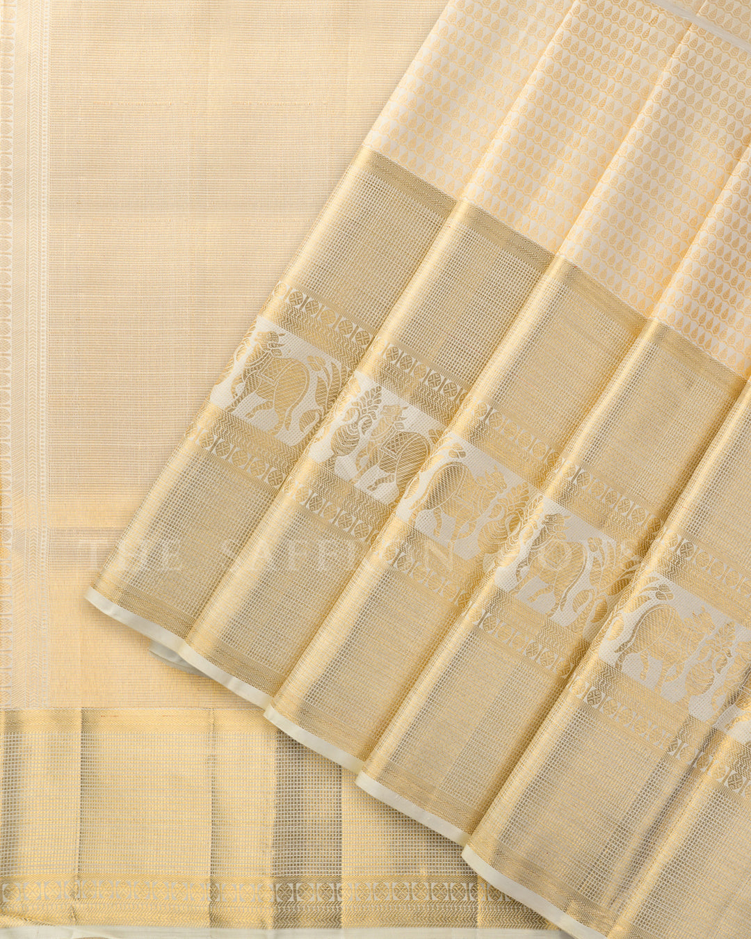 Cream Kanchivaram Brocade Silk Saree – view 2