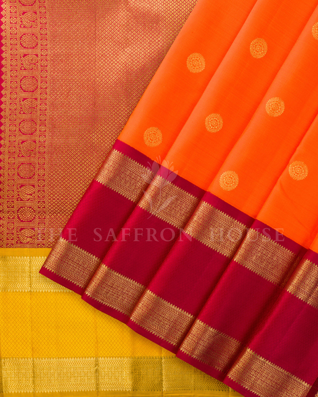 Orange & Mustard Kanchivaram Silk Saree – view 2