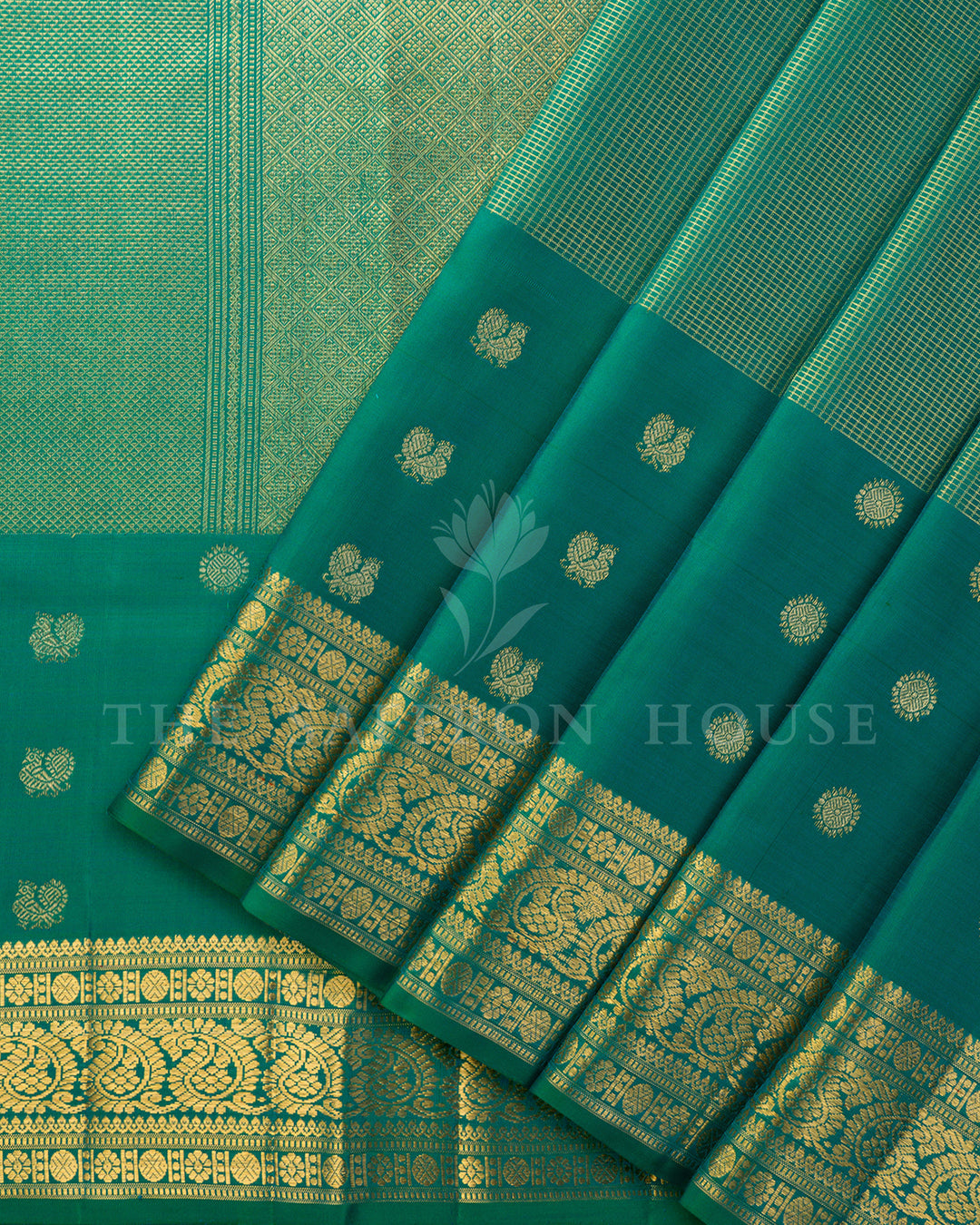 Dual Tone Teal Green Kanchivaram Silk Saree – view 2