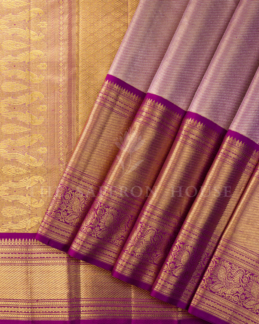 Purple Zari Lines Brocade Kanchivaram Silk Saree – view 2