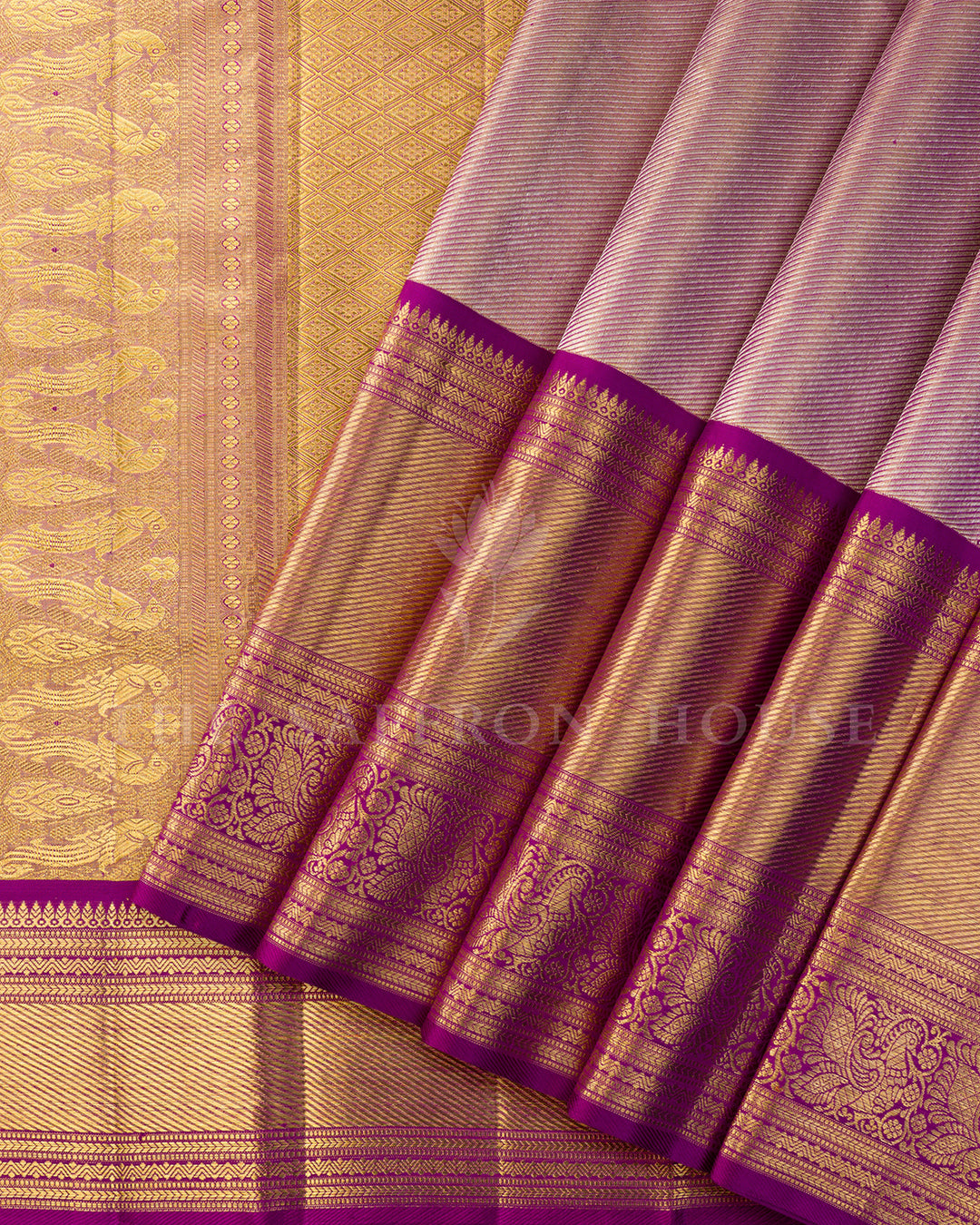 Purple Zari Lines Brocade Kanchivaram Silk Saree – view 2