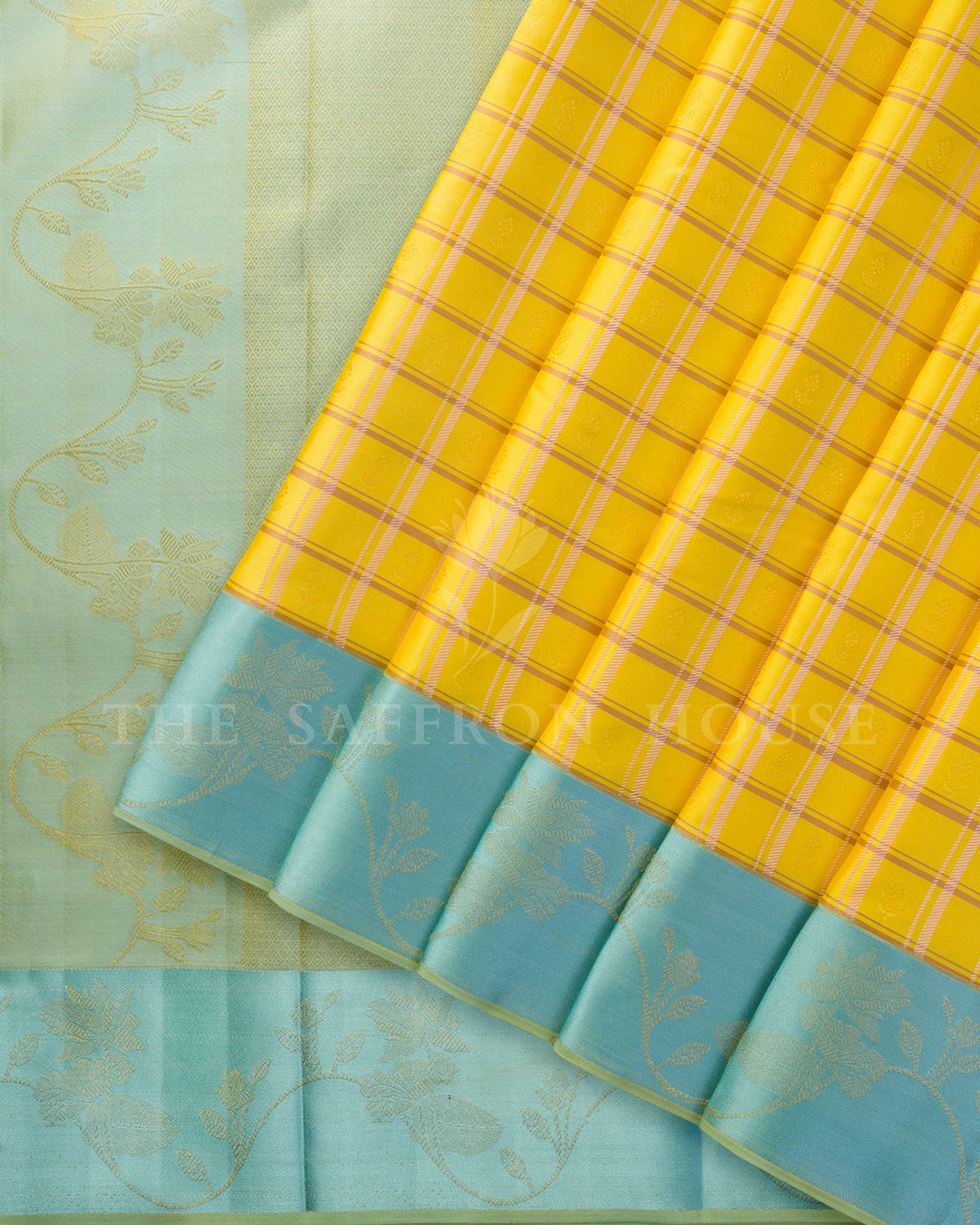 Yellow Checks Kanchivaram Silk Saree