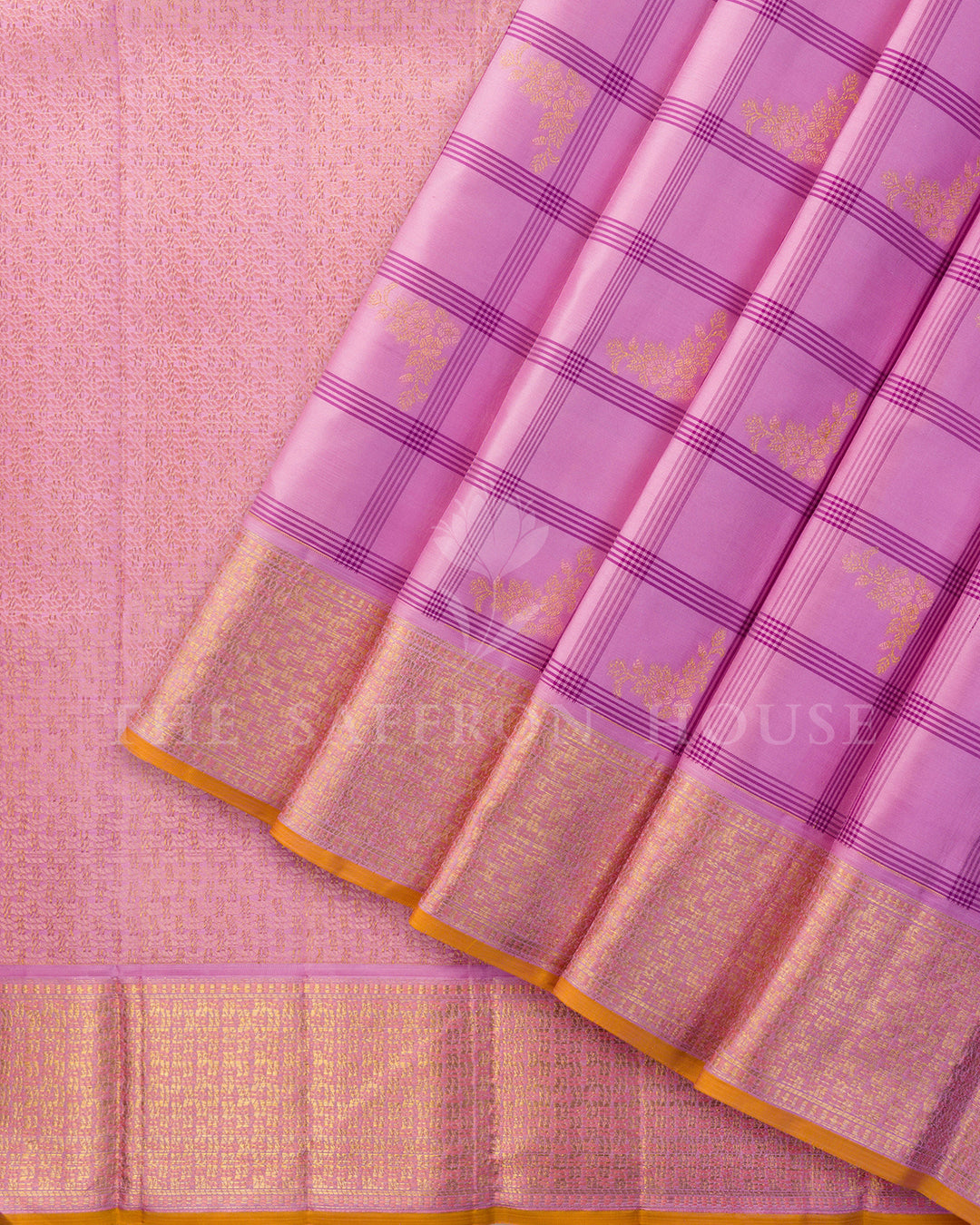 Lilac Pink Checks Kanchivaram Silk Saree