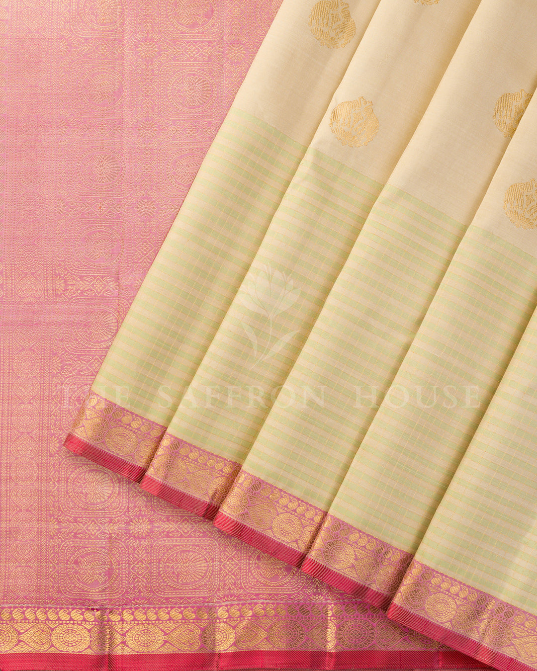 Cream Kanchivaram Silk Saree with Zari Buttas