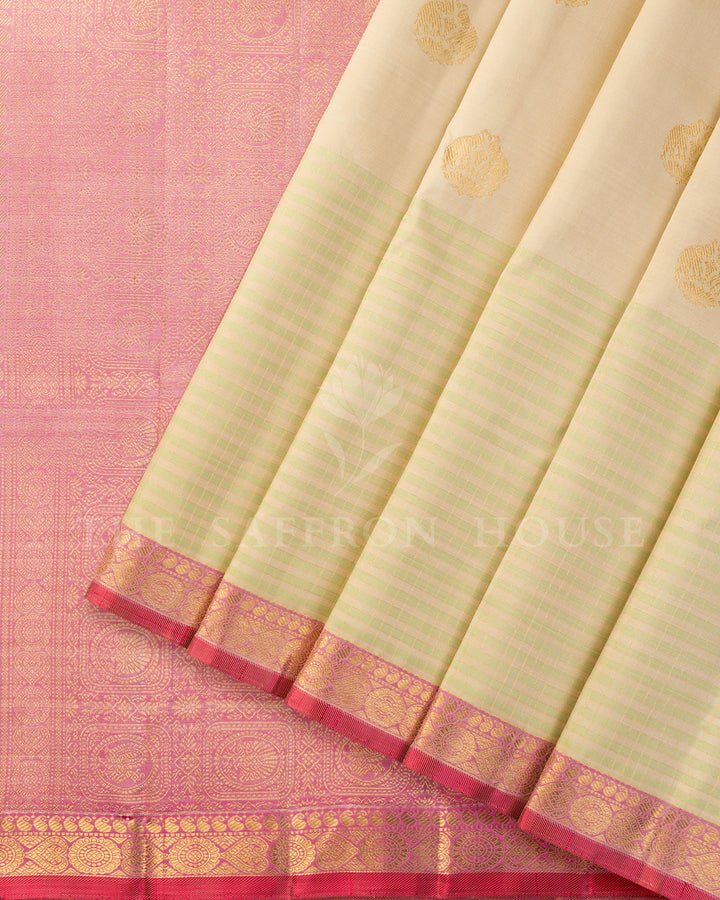 Cream Kanchivaram Silk Saree with Zari Buttas