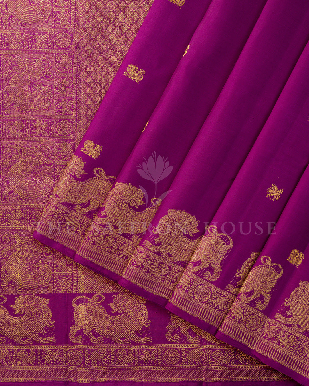 Magenta Purple Kanchivaram Silk Saree with Yali Border