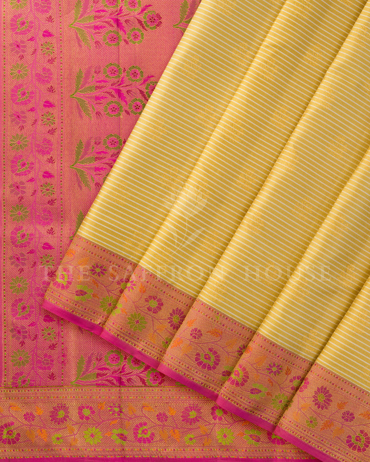 Mustard Striped Kanchivaram Silk Saree