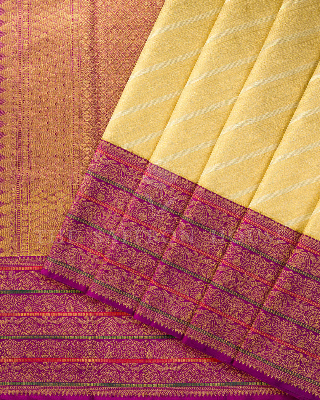 Gold & Magenta Korvai Kanchivaram Silk Saree