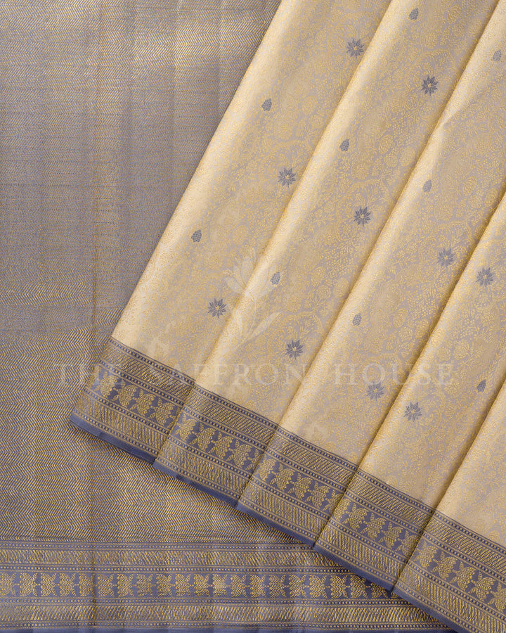 Cream Gold Kanchivaram Brocade Silk Saree