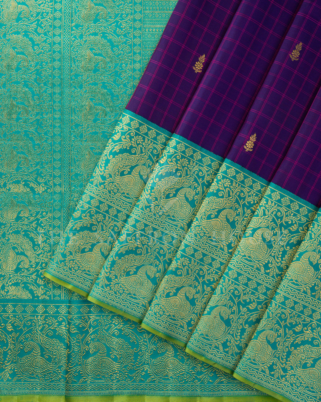 Purple Checks Kanchivaram Silk Saree