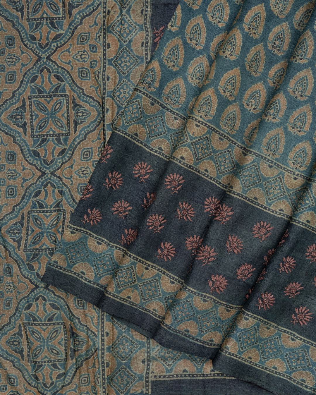 Blue Green Handwoven Tussar Silk Saree - TSH5064