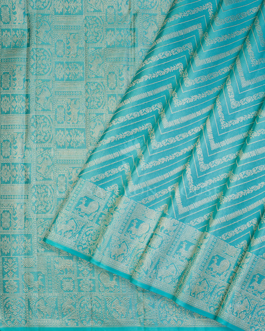 Handloom Kanjivaram Silk Saree in Aqua Blue - TSH250166