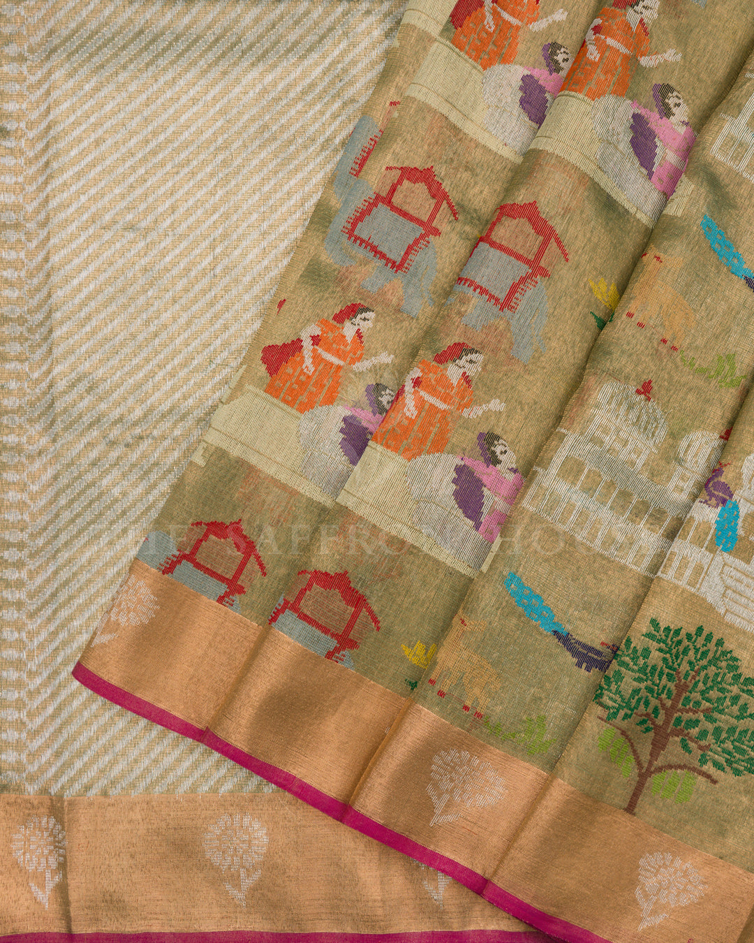 Light Green Handwoven Pure Zari Kota Tissue Saree - TSH2506332-view3